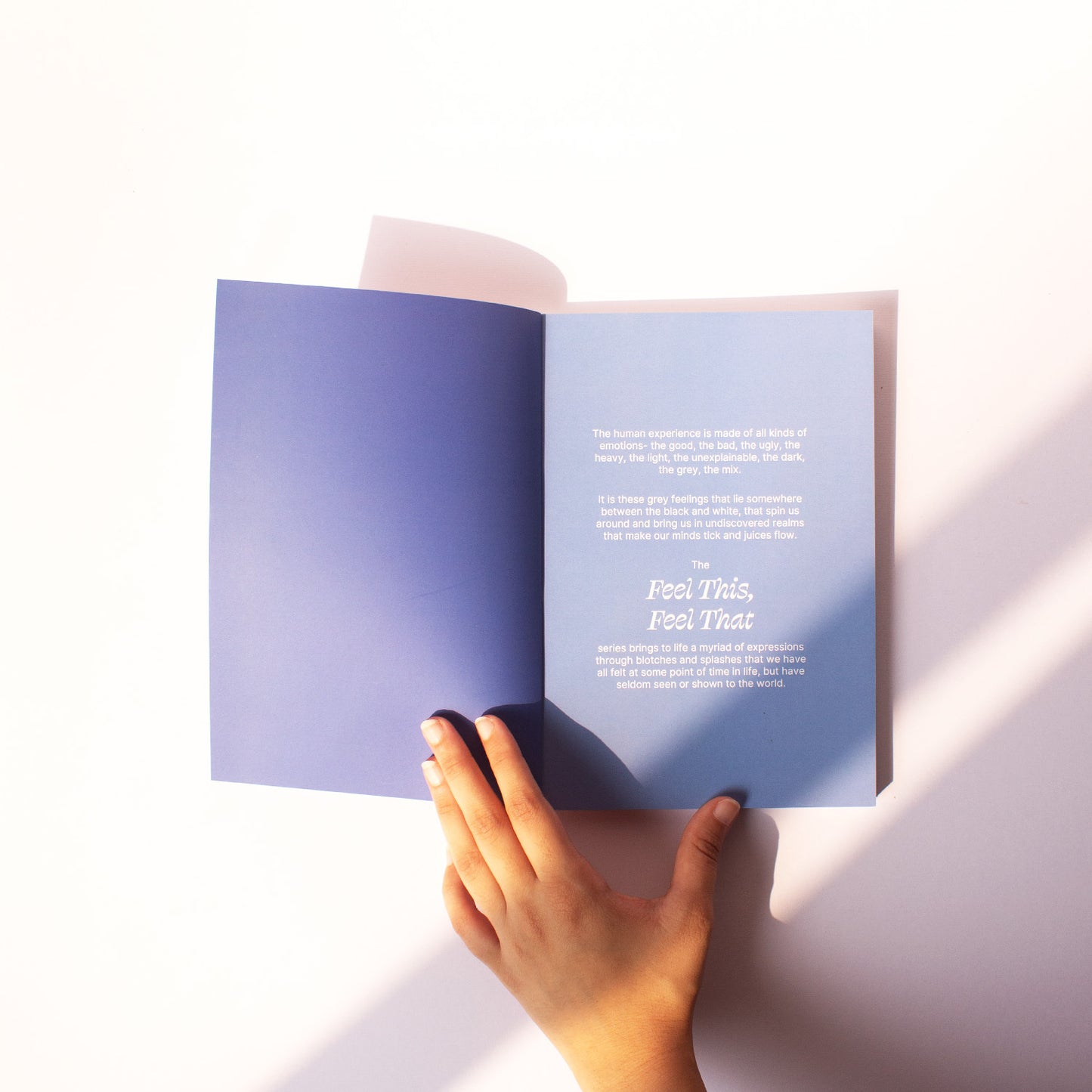 Inside page of the Internal Space Notebook, with a small description of the 'Feel This, Feel That' creative series.